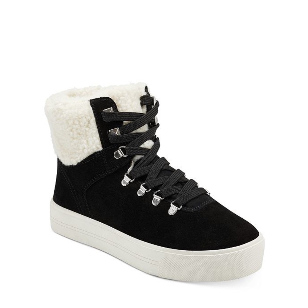 NEW Marc Fisher Faux Fur Black Suede Sneakers